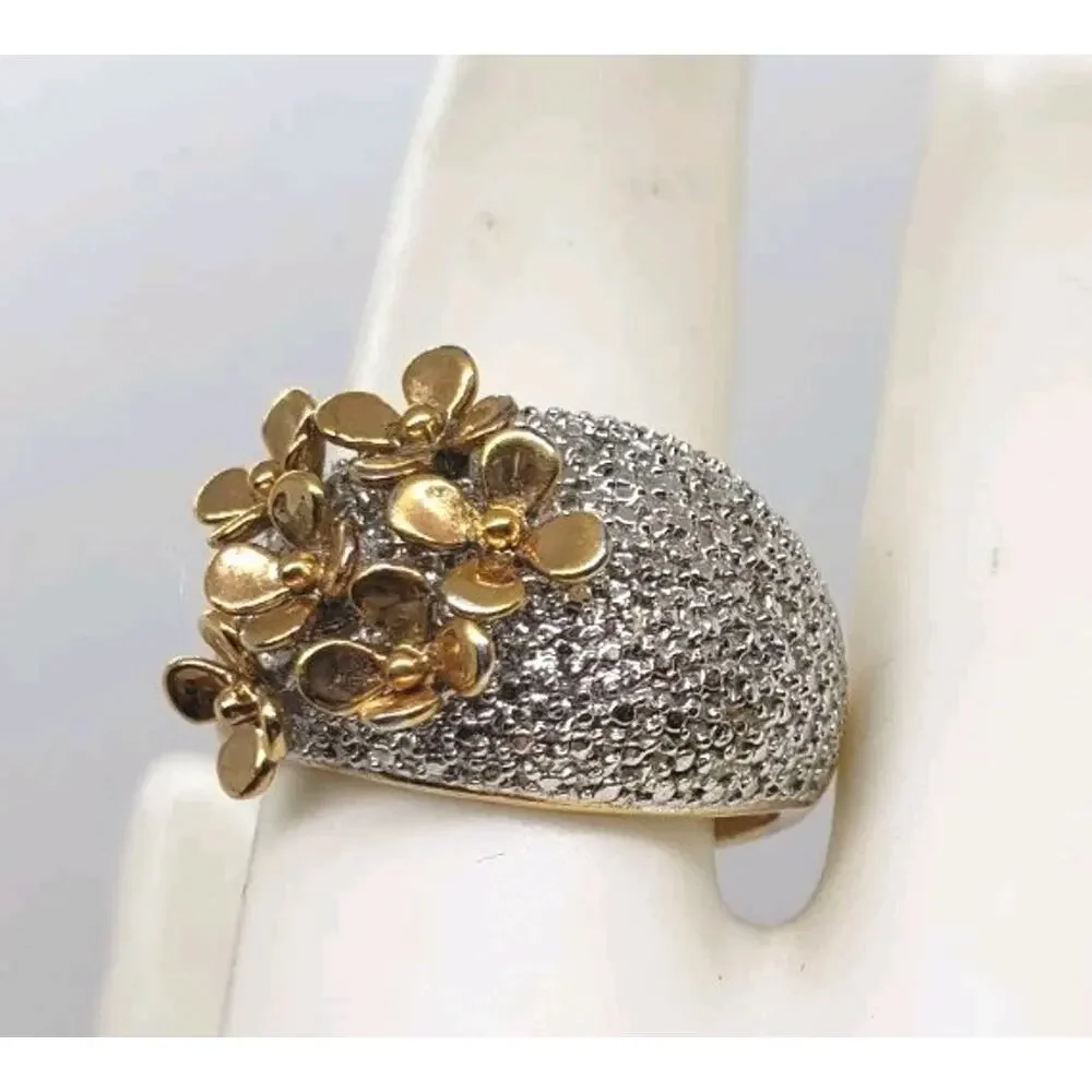 Ring 3D Flower Gold & Silver Statement Sz 10.25 Boho